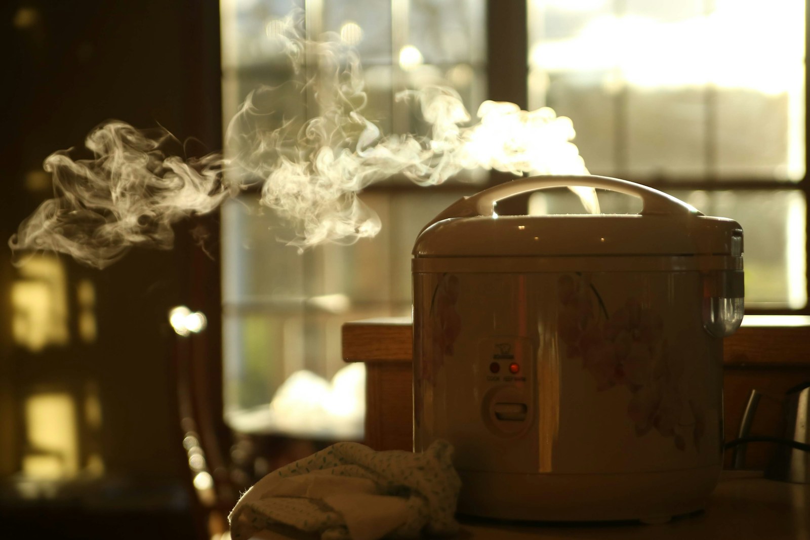 white rice cooker on tabletop
