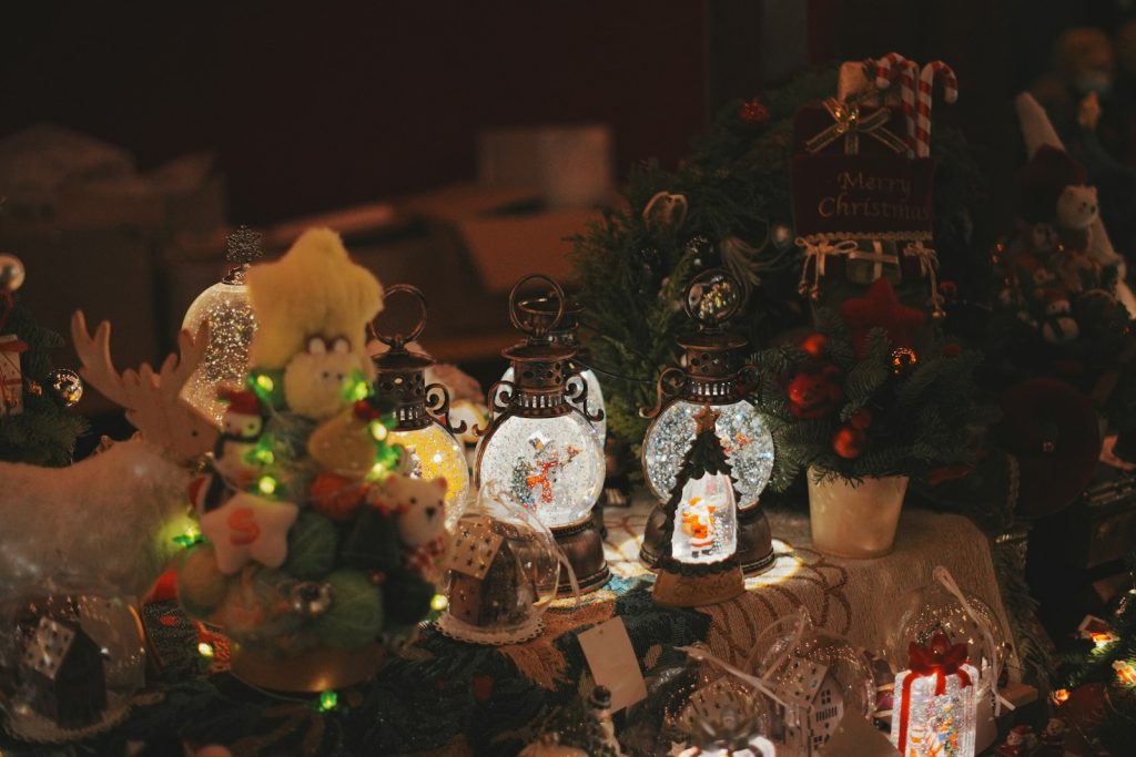 A group of christmas decorations on a table