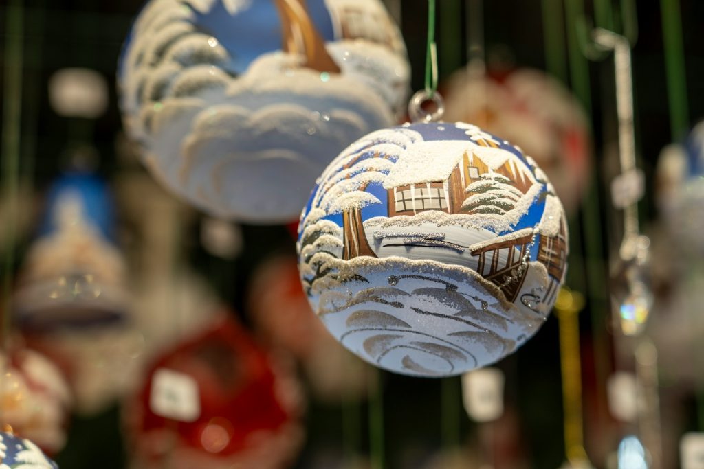 A group of ornaments hanging from a ceiling