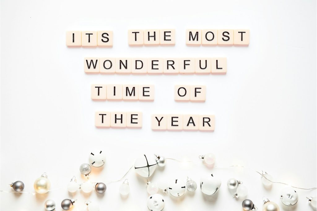 the words it's the most wonderful time of the year spelled with scra