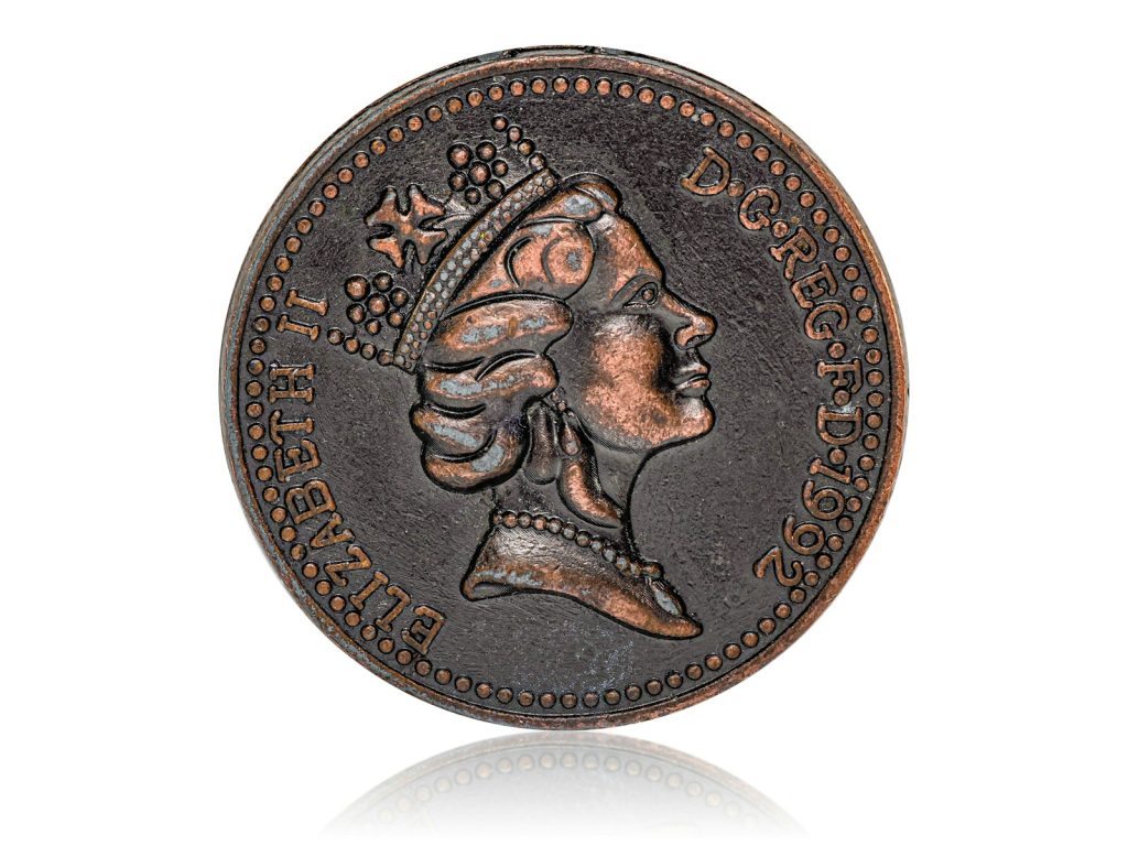 A coin with a woman's head on it