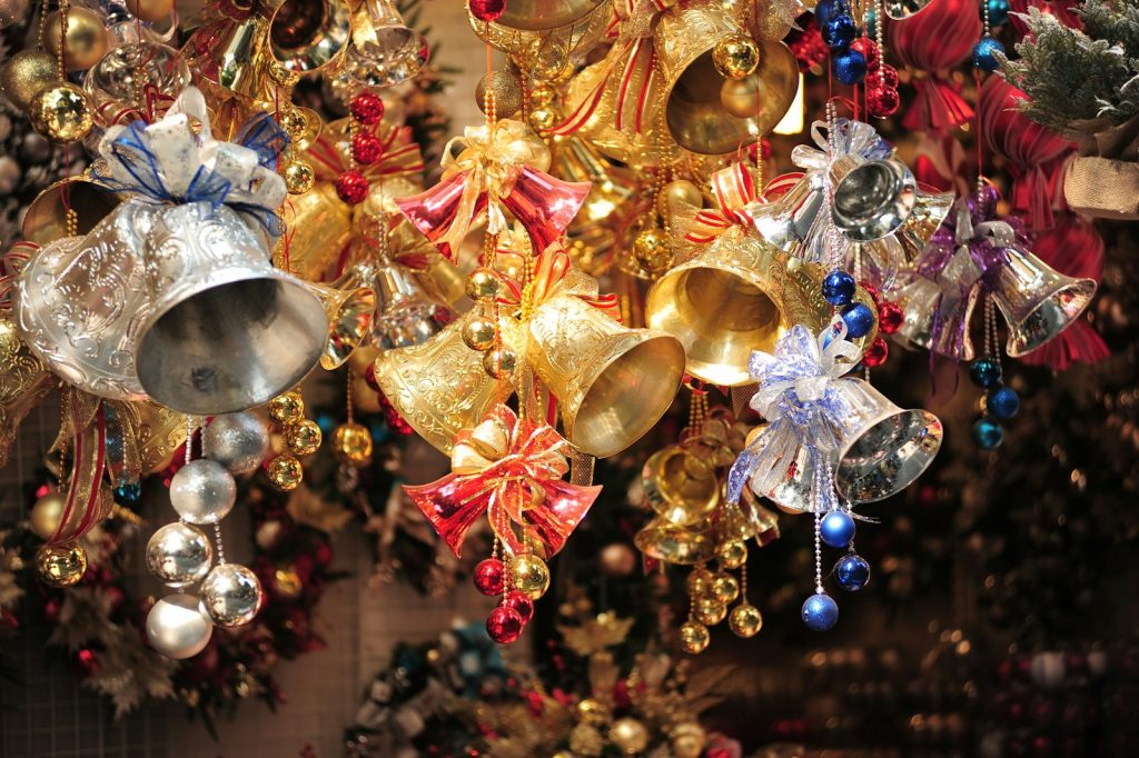 gold and red baubles on christmas tree