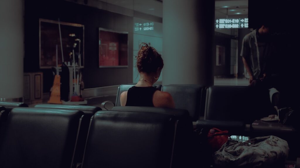 A woman sitting in a chair in a room