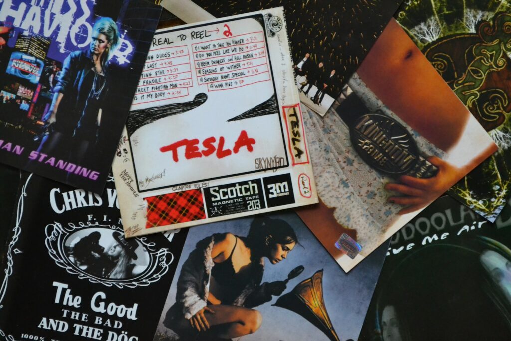 Collection of vintage vinyl records and album covers.