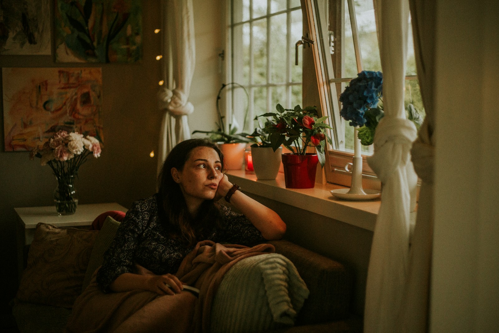 a person sitting on a couch