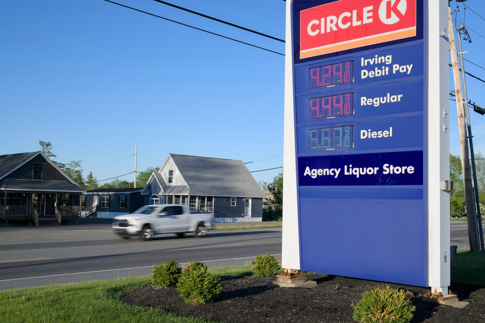 Circle k gas station sign showing fuel prices.