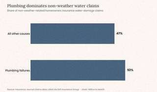 Bar chart showing plumbing named the top home problem by 34 percent of homeowners and responsible for 53 percent of non-weather water damage claims