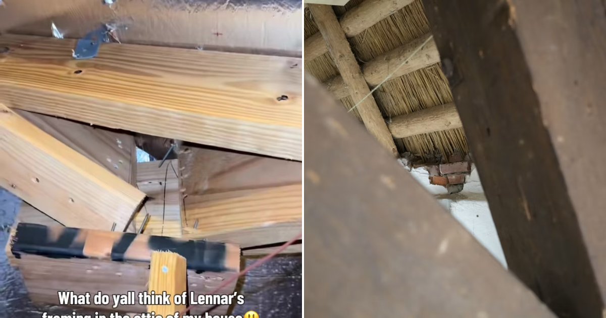 Attic framing with exposed wooden rafters