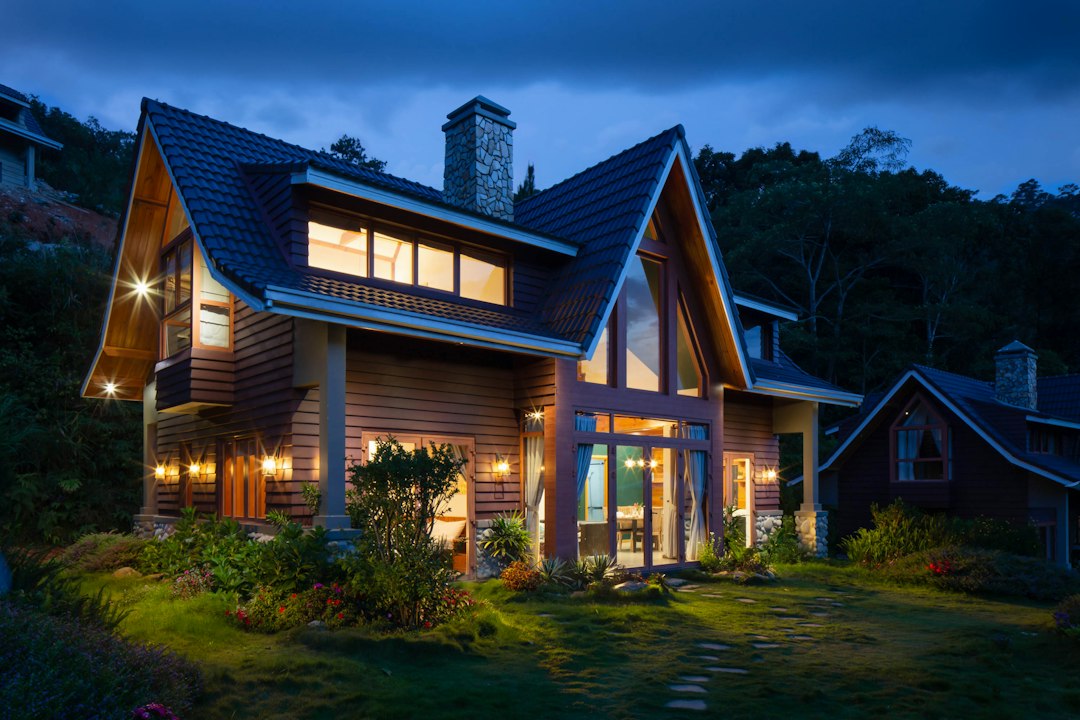 Cozy house exterior at dusk