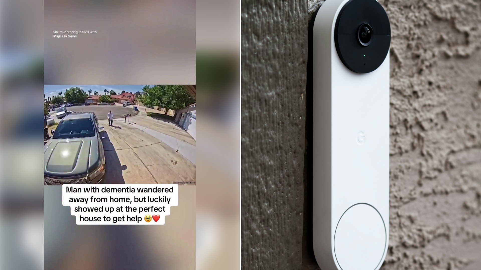 Left: cover still from an Instagram reel by @. Right: a doorbell camera mounted to the side of a wall (Unsplash photo by James Yarema).