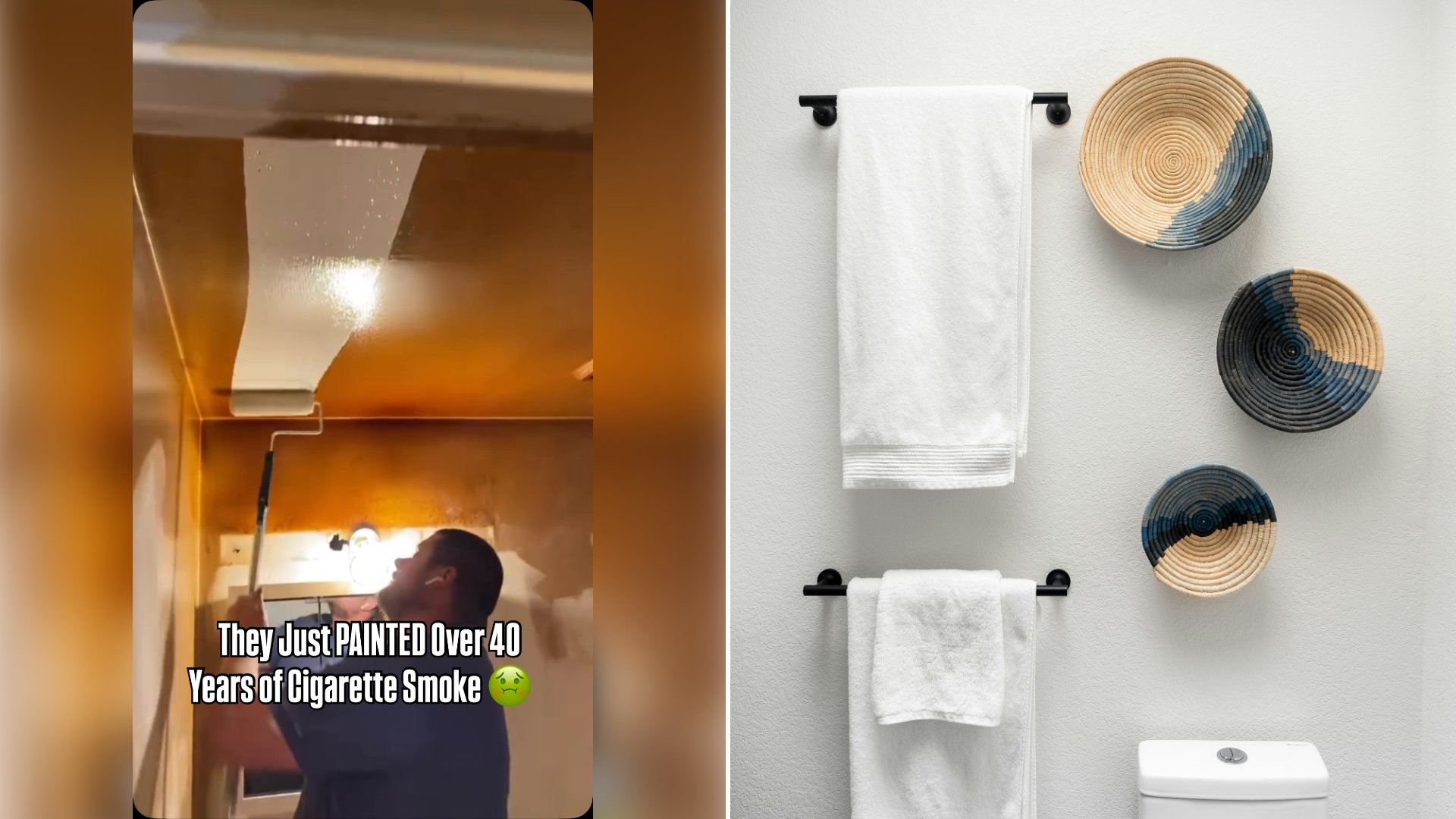 Realtor Reacts to a Painter Rolling White Paint Over a Bathroom Coated in What She Says Is Decades of Cigarette Smoke and Warns That Cleaning Has To Come First