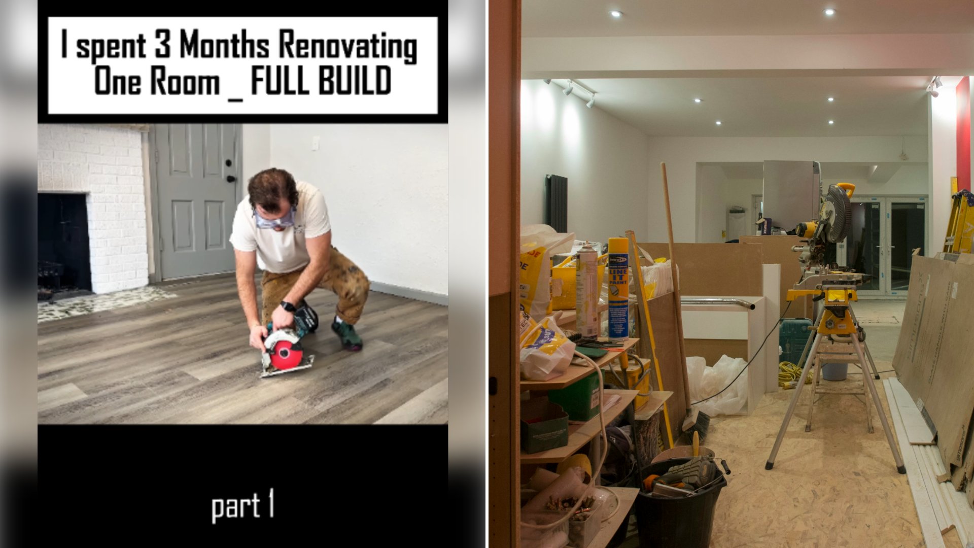 Left: cover still from a TikTok video by @livingwithconcretein.nyc. Right: Room being remodeled with red walls (Unsplash photo by Brett Jordan).