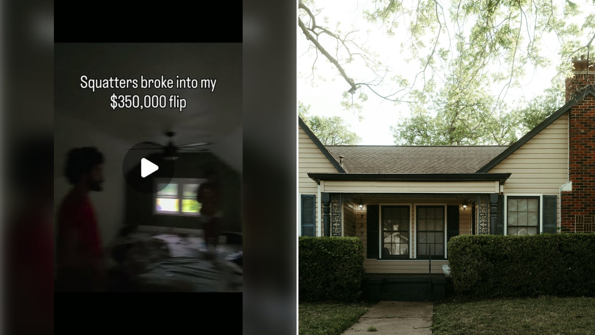 Left: cover still from an Instagram reel by @. Right: Exterior of a house with a brick chimney (Unsplash photo by Daniel).