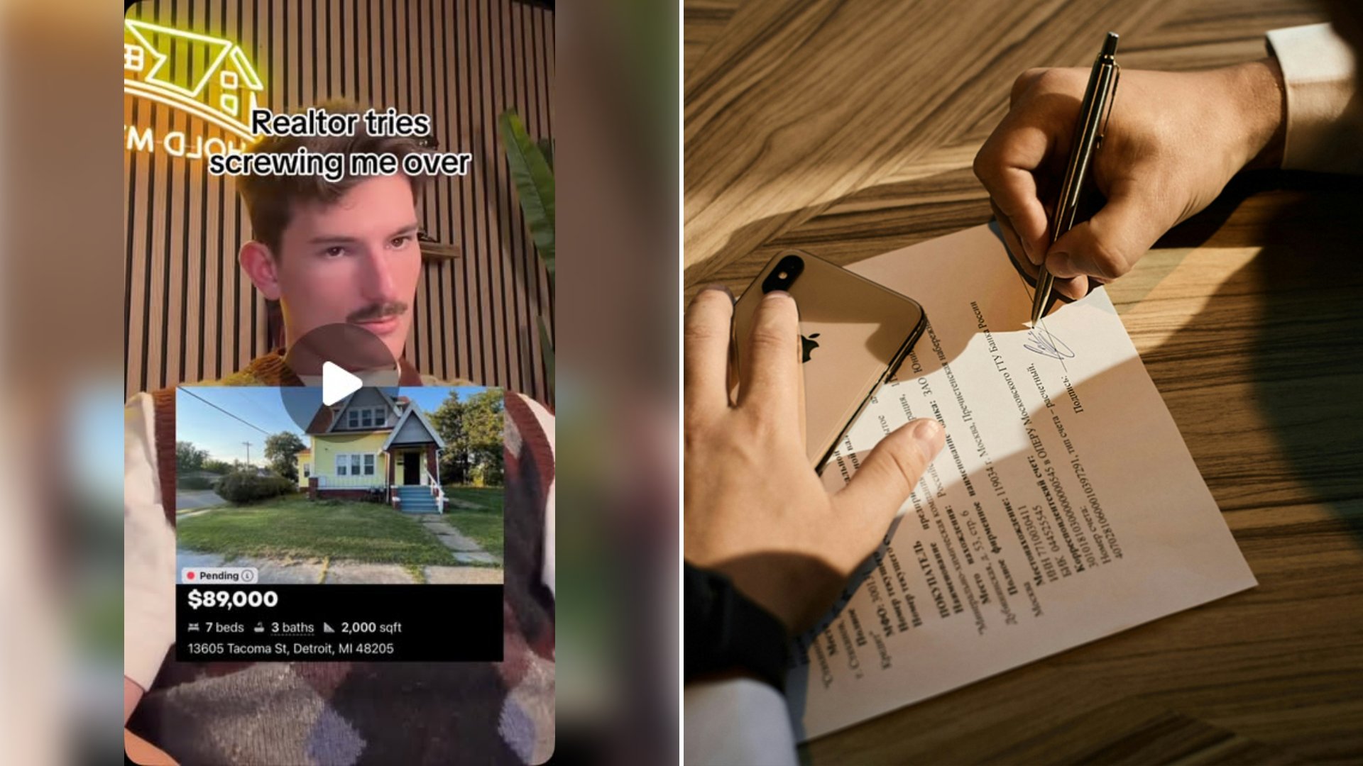 Left: cover still from an Instagram reel by @. Right: Hand signing a signature on white paper (Unsplash photo by Signature Pro).