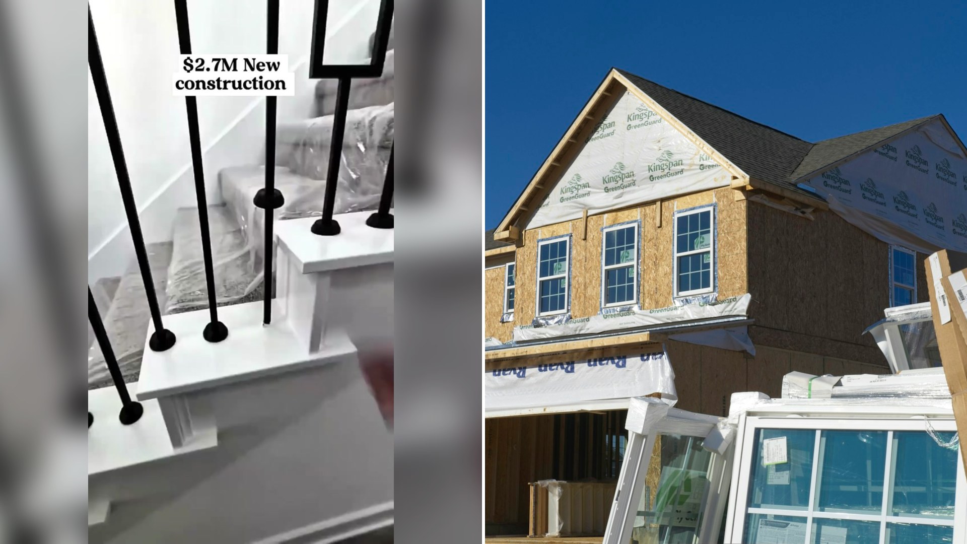 Cover of @usahomeexpert's TikTok video beside an Unsplash photo by Ernie Journeys of a house under construction with plywood walls and stacked windows