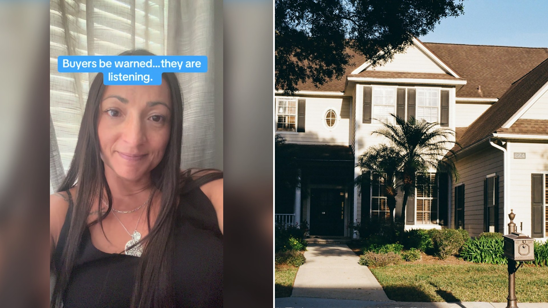 Cover of @michelleenciso4's TikTok video beside an Unsplash photo by Christian McMenamy of a large two-story house with a covered porch