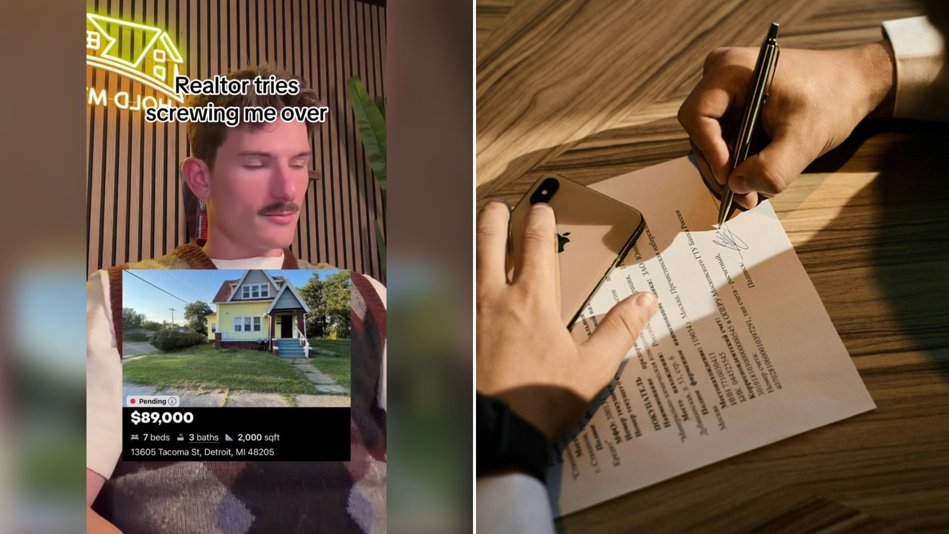 Cover of @hold_my_hand_wholesale's TikTok video beside an Unsplash photo by Signature Pro of a hand signing a document with a pen