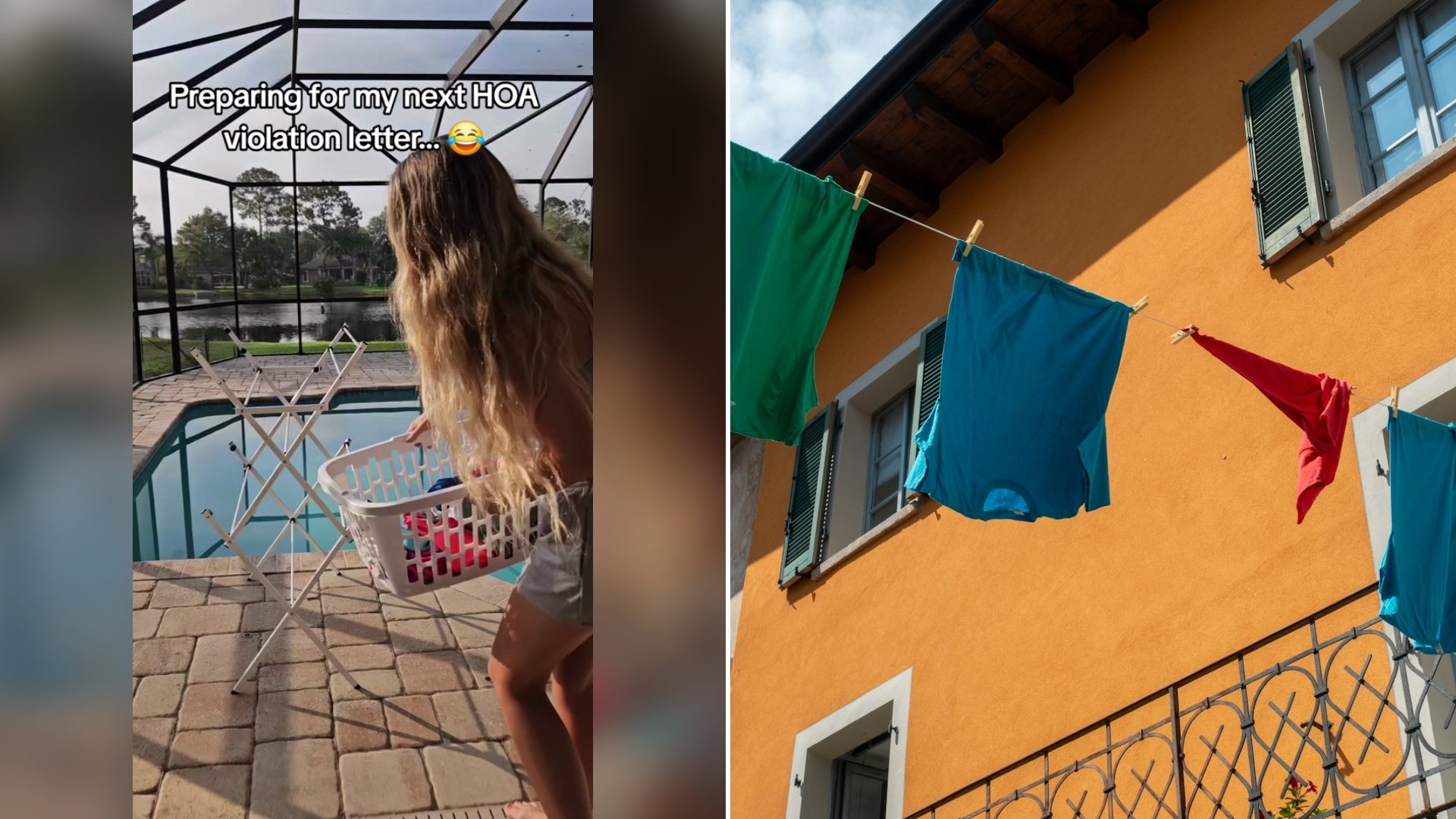 Cover of @brits.inthesunshinestate's TikTok video beside an Unsplash photo by Kai Pilger of colorful laundry hanging on a clothesline in front of a building