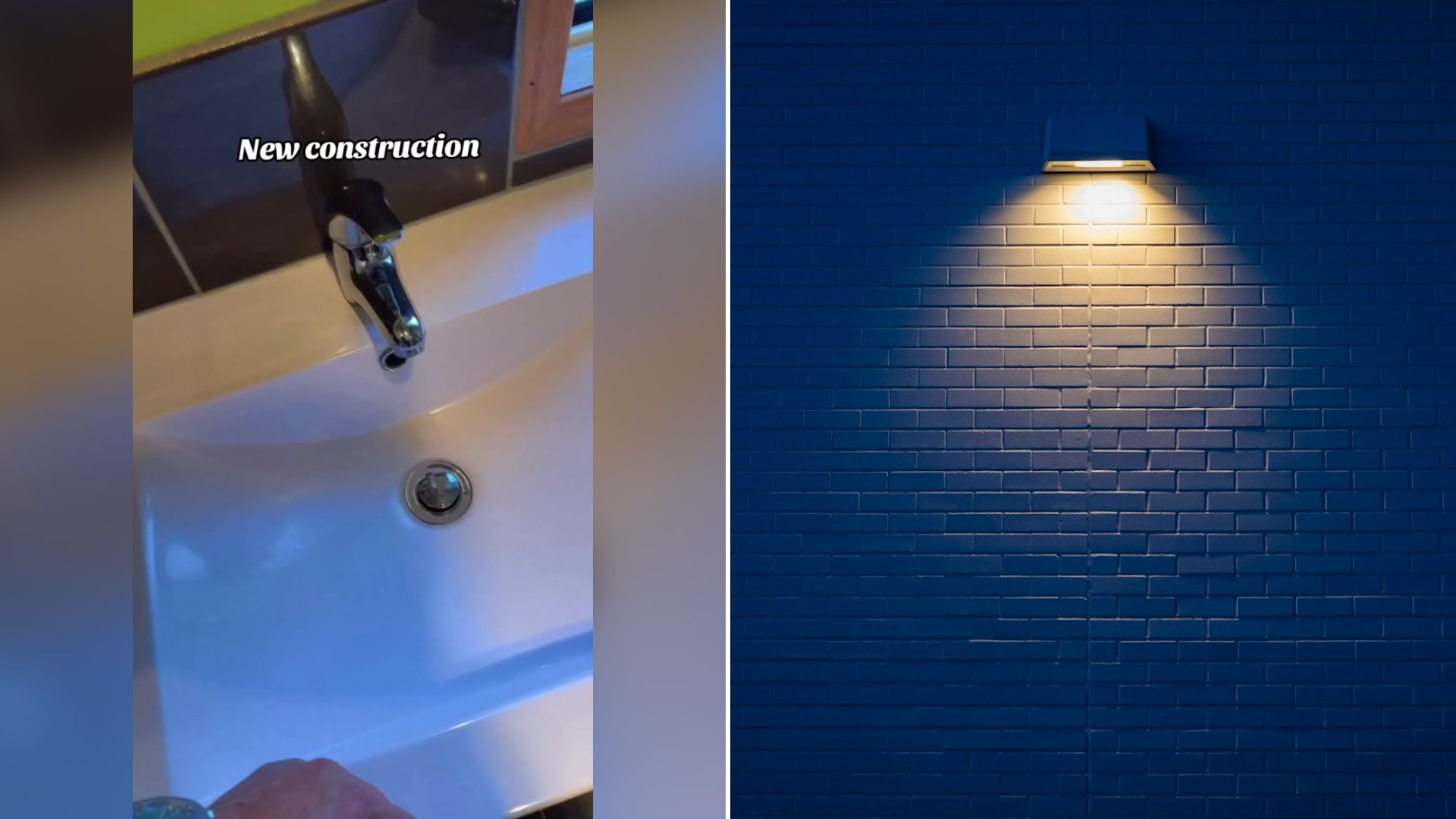 Cover of @ukinspection's TikTok video beside an Unsplash photo by Greg Rosenke of a blue-lit wall with a lamp glowing against it