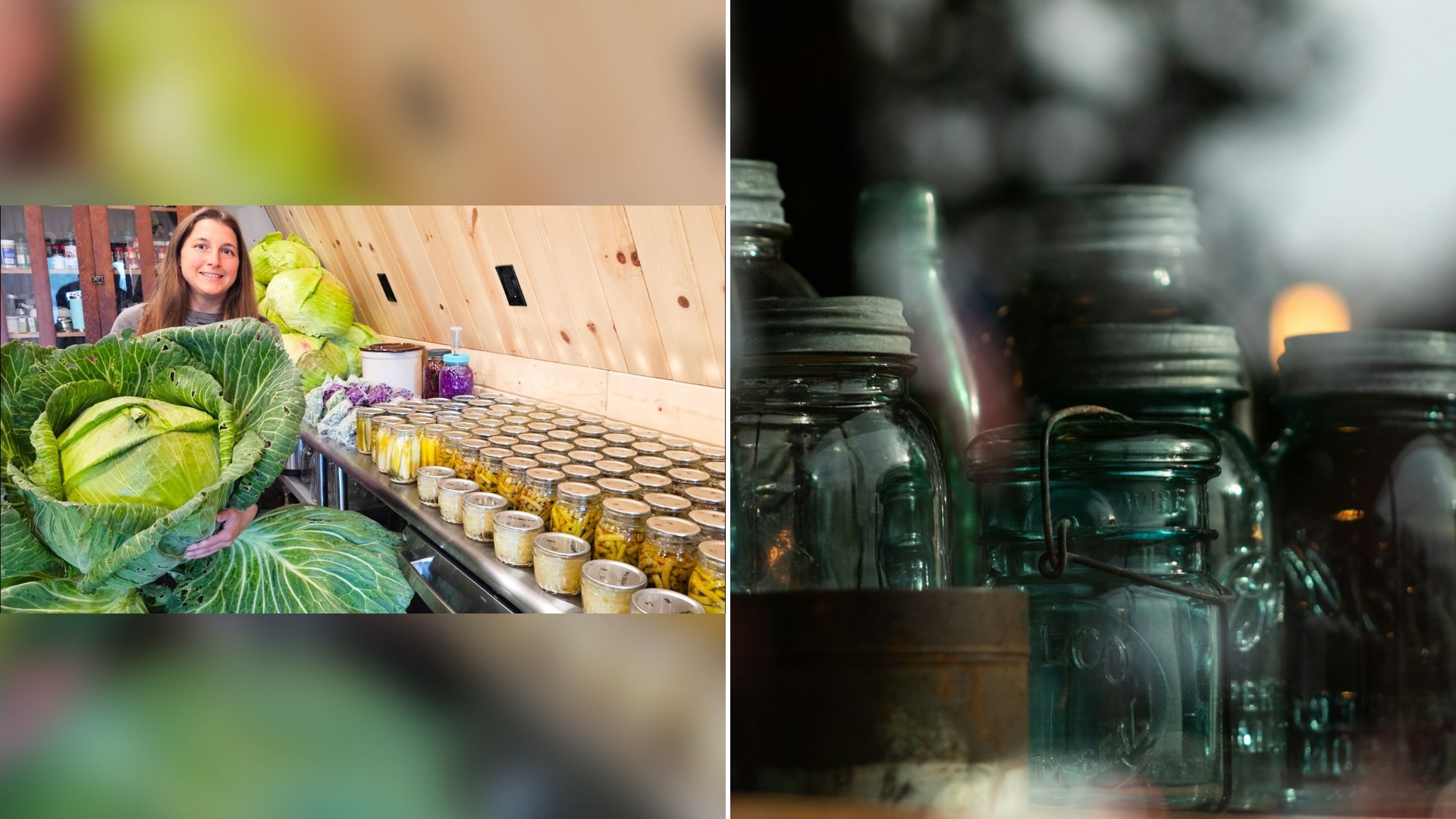 Thumbnail of @northtoalaska2022's YouTube video (left) beside an Unsplash photo by Jay Heike of clear glass jars on a brown wooden table.