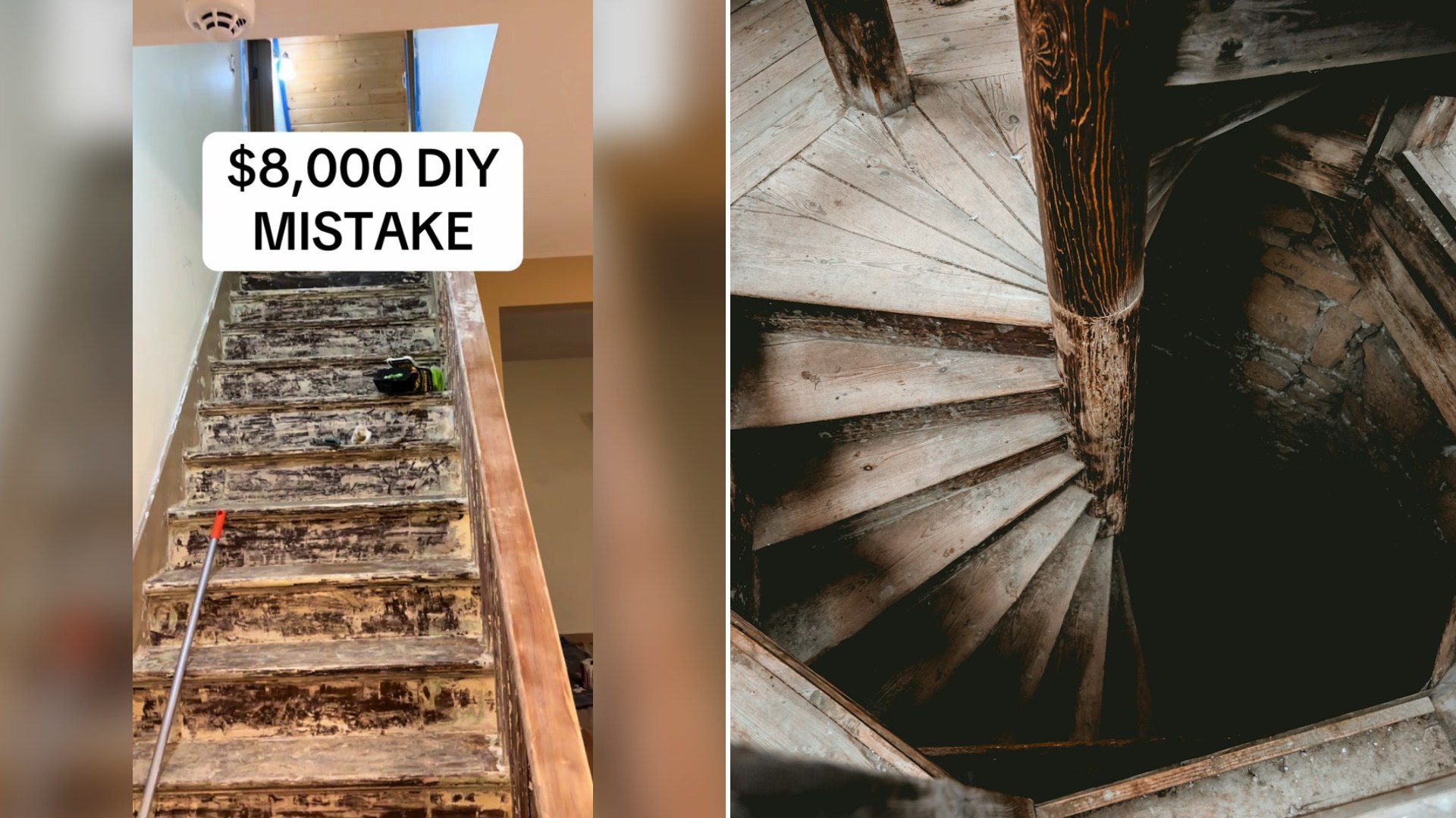 Cover of @s.s.training's TikTok video (left) beside an Unsplash photo by Niklas Hamann of a brown wooden staircase.