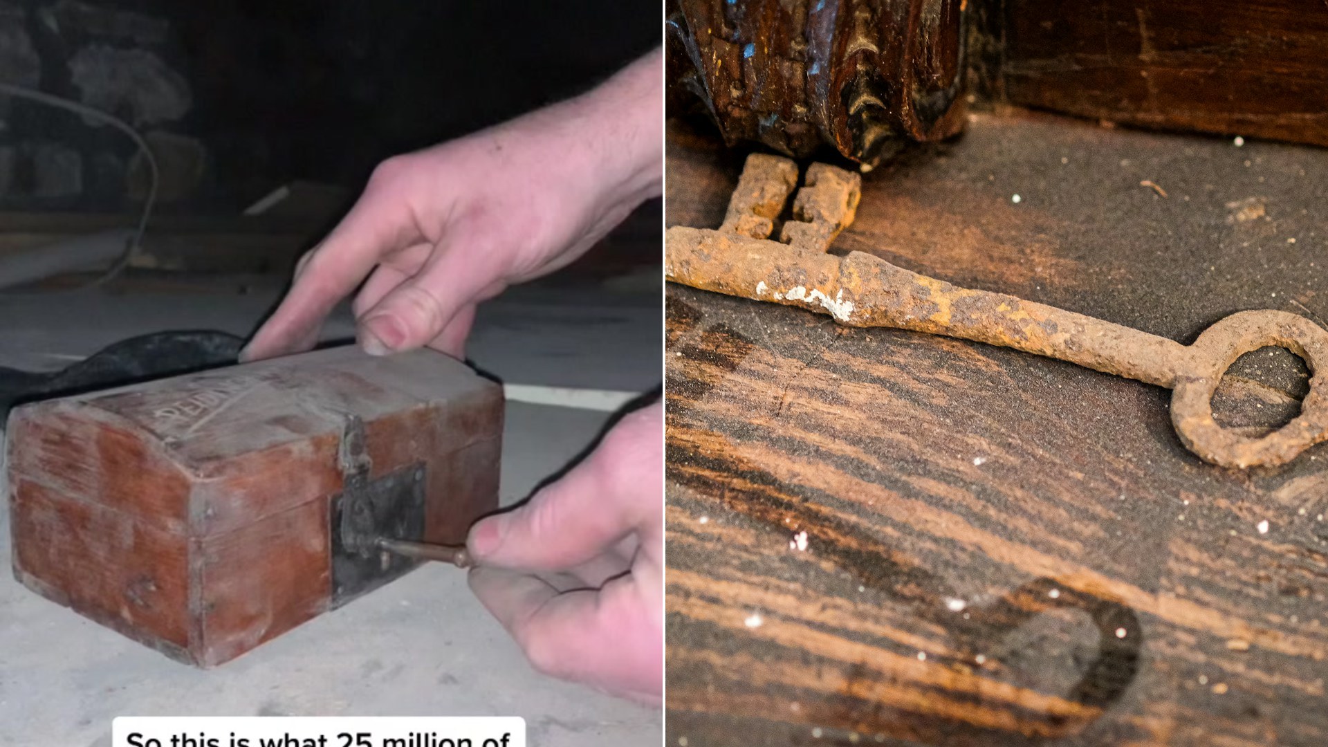 Cover of @geebeetv's TikTok video beside an Unsplash photo by Nick Russill of a rusty old key on a wooden table.