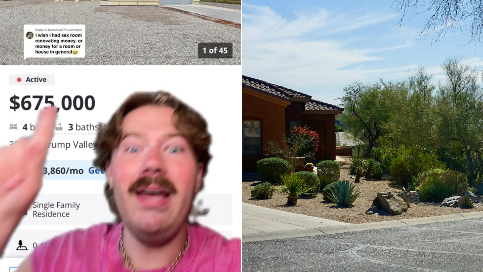 Cover of @seth.hollingsworth's TikTok video beside an Unsplash photo by Emma of a house with desert landscaping and a driveway under a clear sky