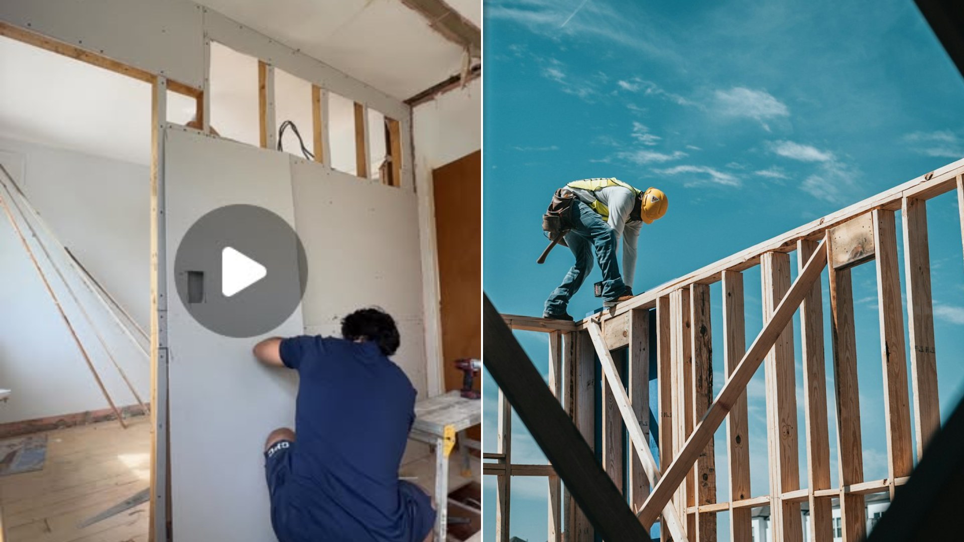 Construction worker on a building frame