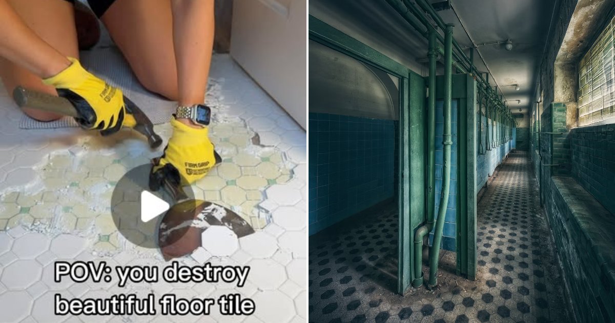 Hexagon tile bathroom floor