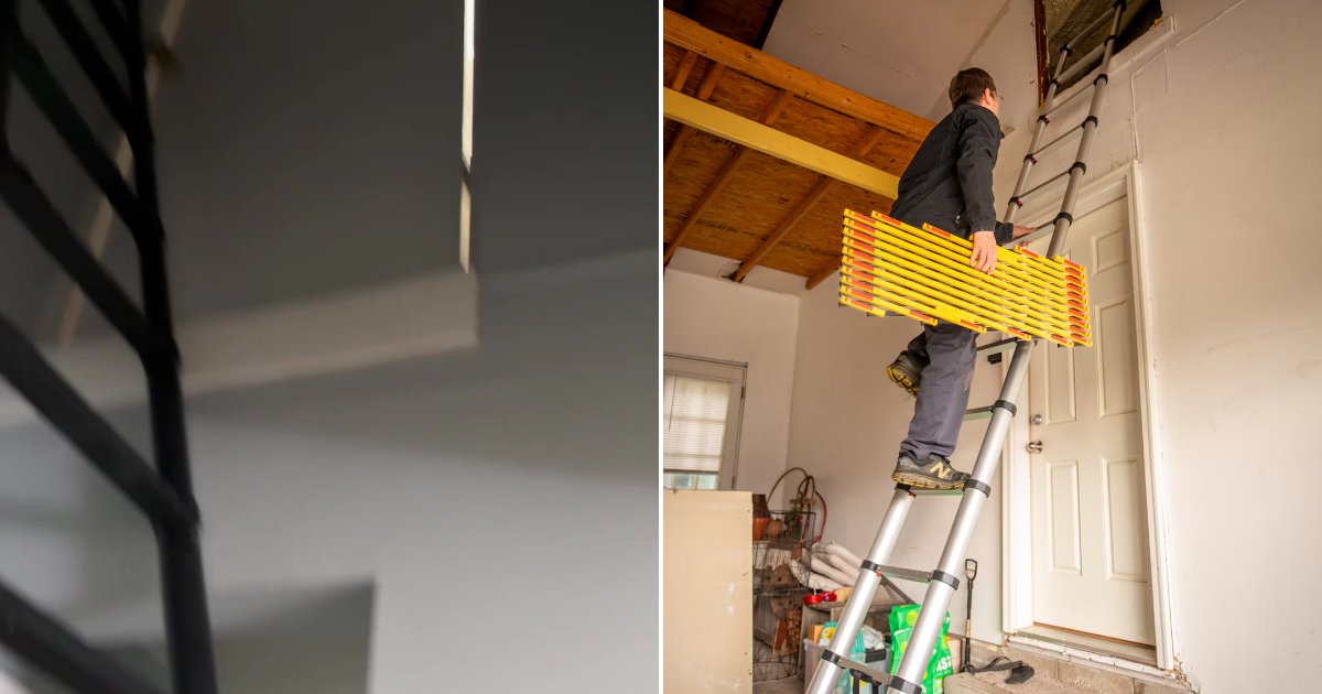 Attic ladder in a hallway