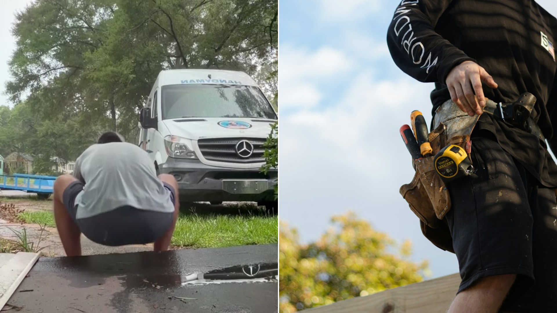 Handyman business story: creator cover beside a tools photo