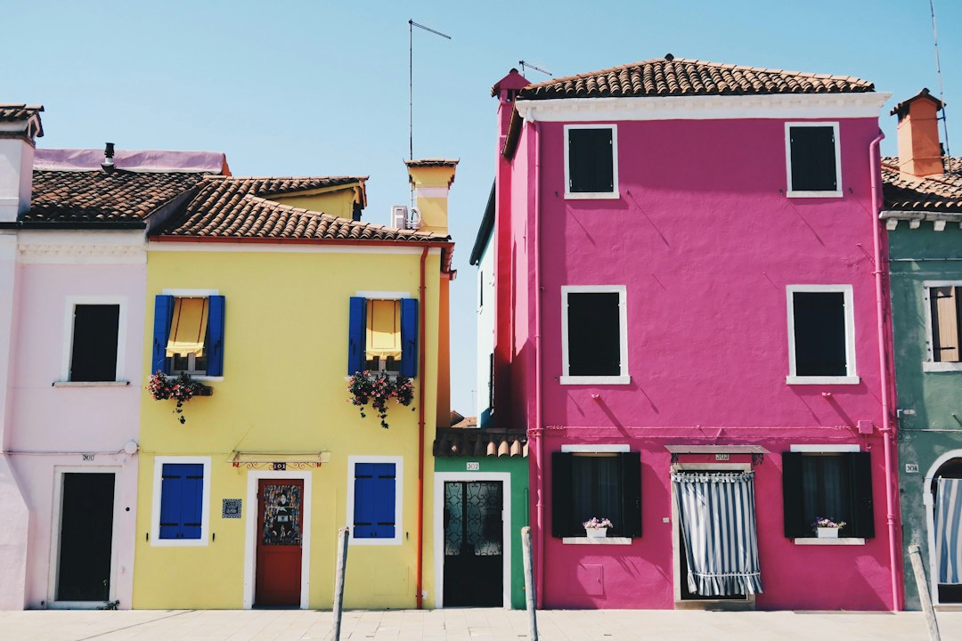 Row of colorful painted house exteriors