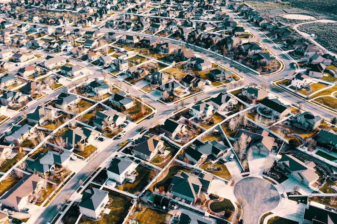 Aerial view of a suburban neighborhood