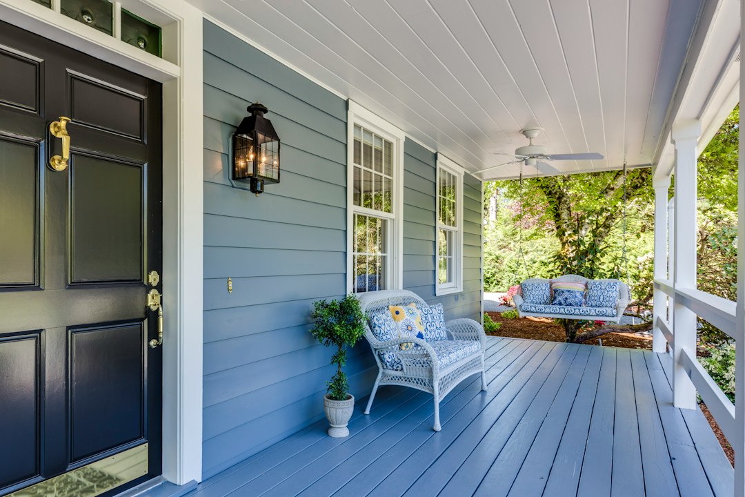 Front porch with wicker furniture