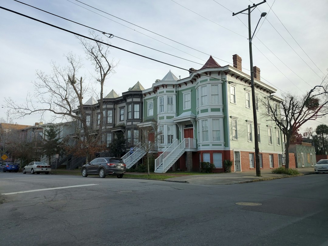 Row houses on a corner neighborhood street