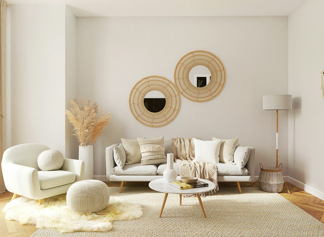 Small living room furnished with a mirror
