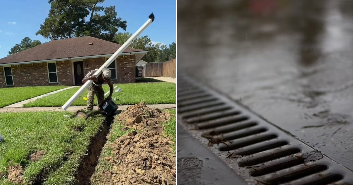 Yard drainage along a sidewalk