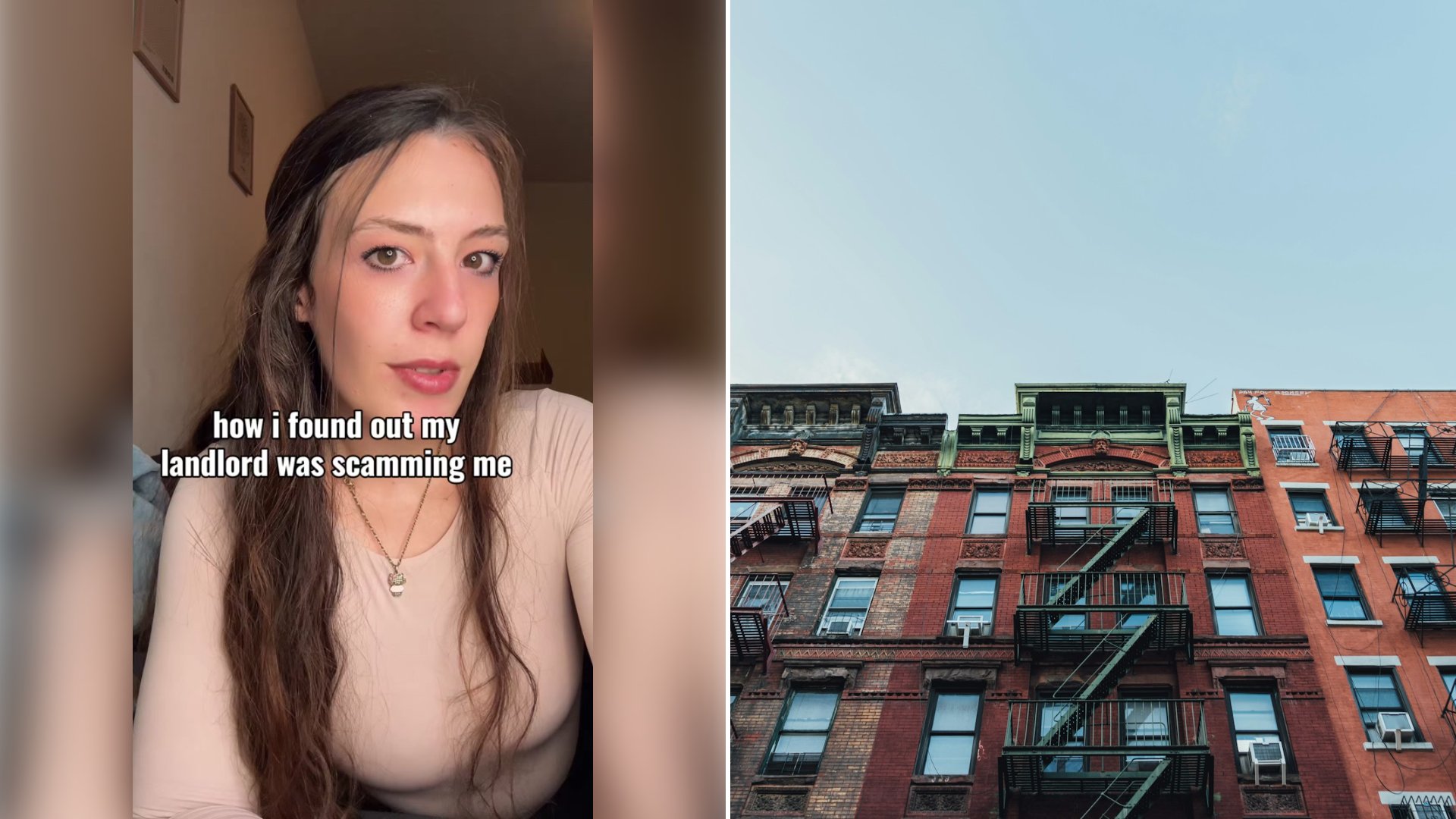 Left: cover still from a TikTok video by @court0o0. Right: an apartment building (Unsplash photo by Goh Rhy Yan).